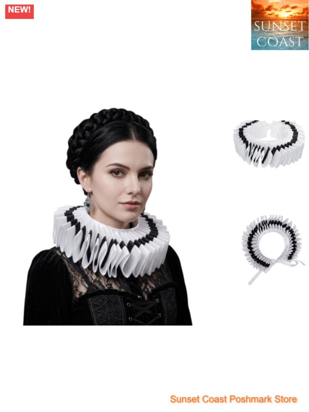 PURFUN Renaissance Ruffled Collar Satin Neck Ruff Adjustable Multi-Layer Cosplay